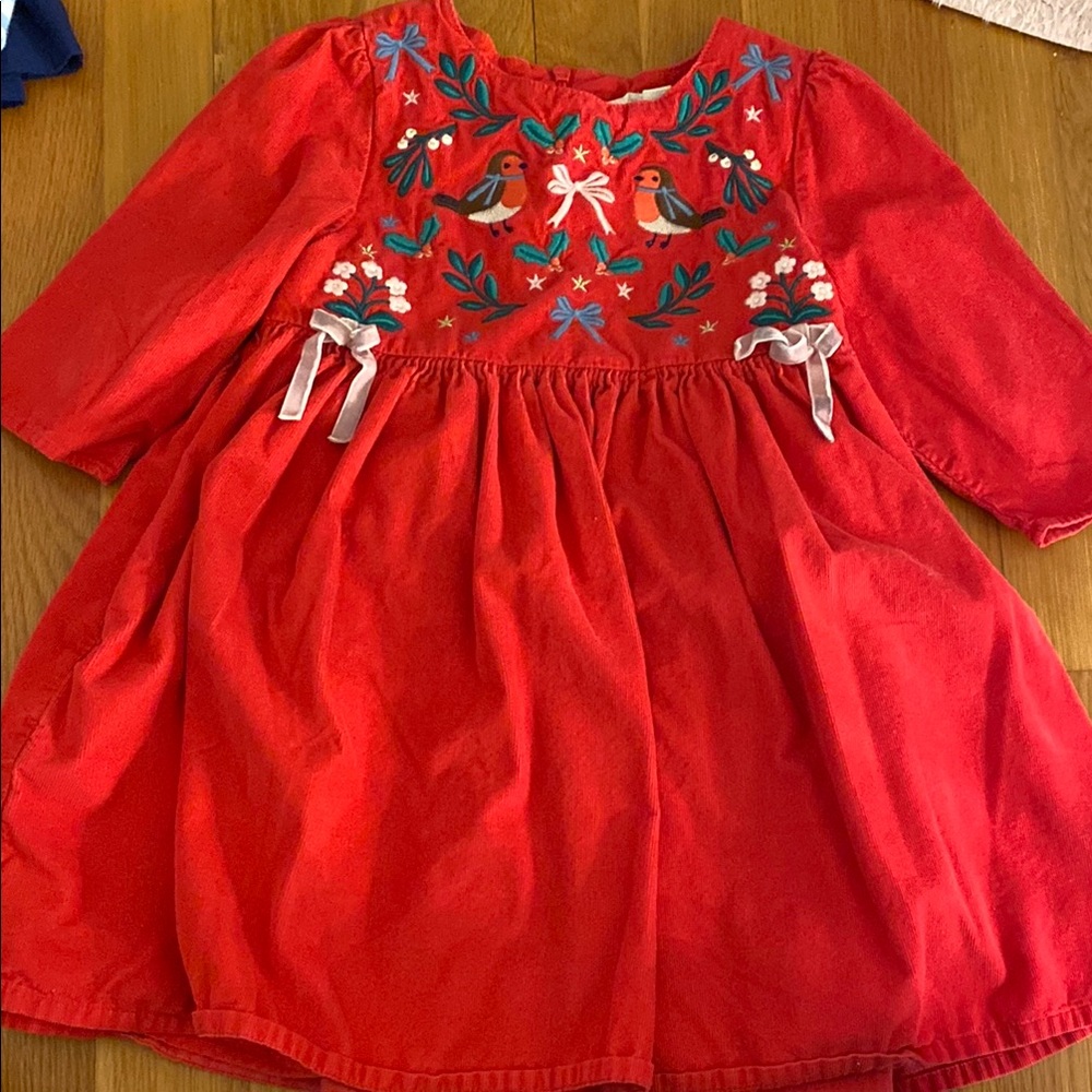 Red Embroidered Dress with Bird Design